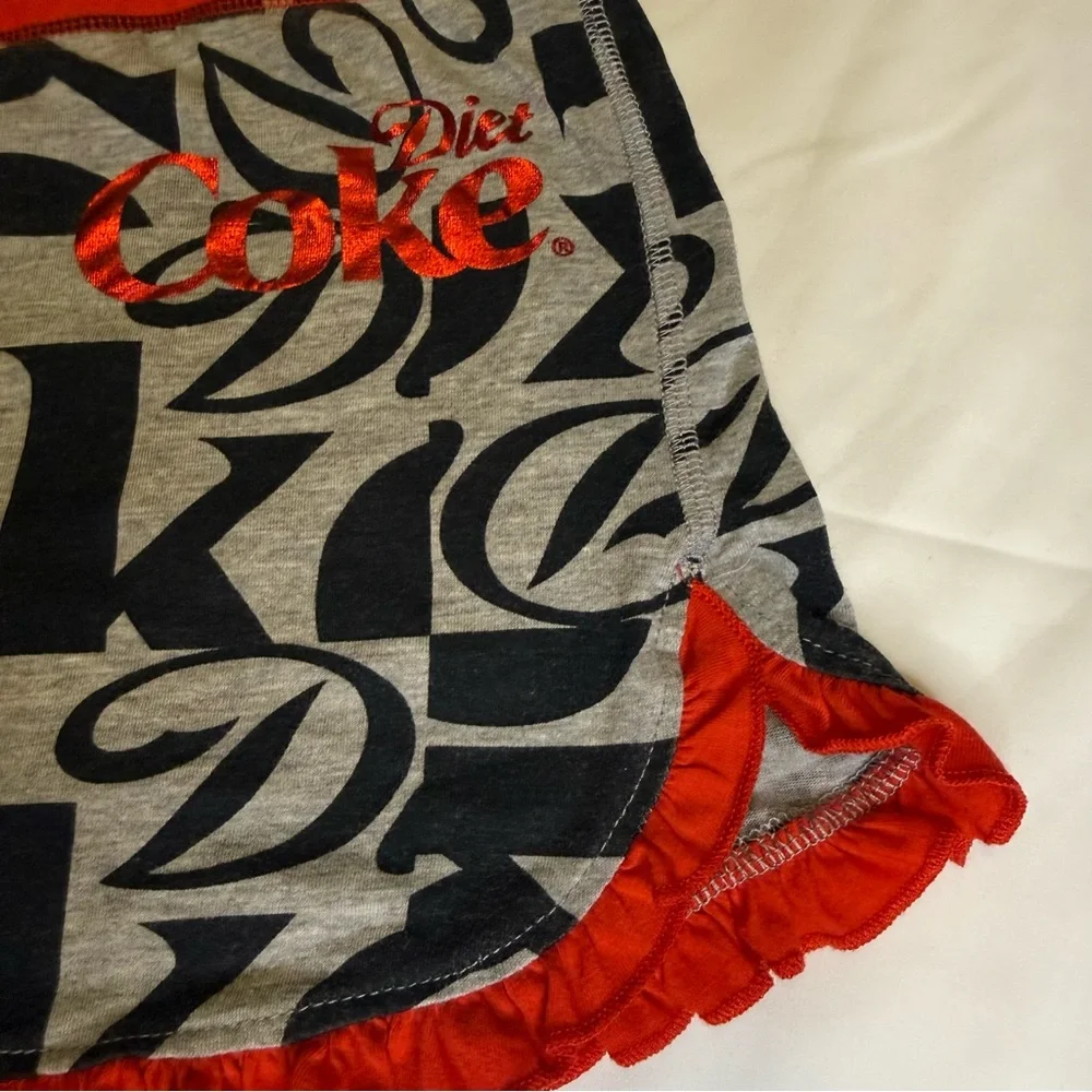 Coca-Cola Diet Coke Women's XL Sleep Shorts Gray Red Logo Drawstring Ruffle